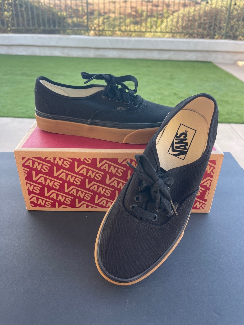 Vans Black Canvas Low-Top Sneakers with Gum Sole NEW